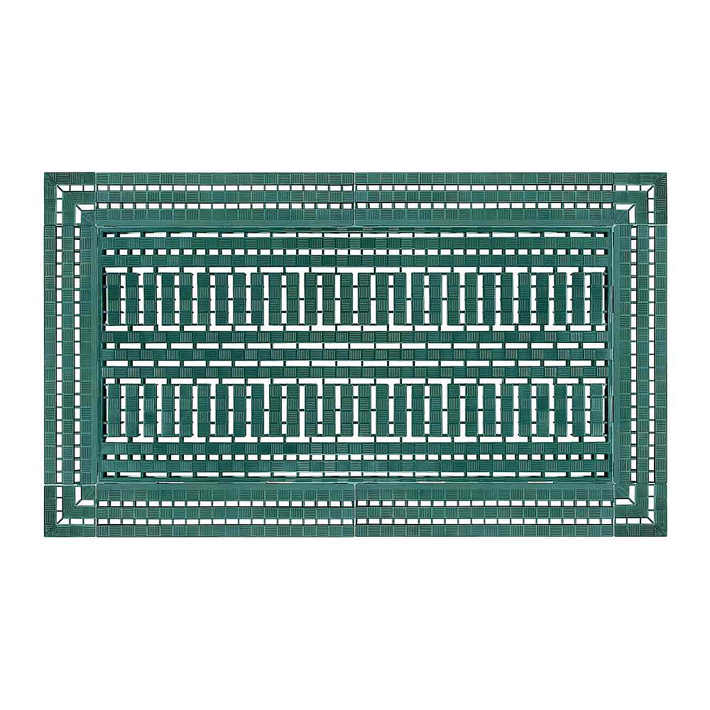 1 green floor-grating, made of plastics, with 6 ramp pieces and 4 corner pieces, isolated on white background